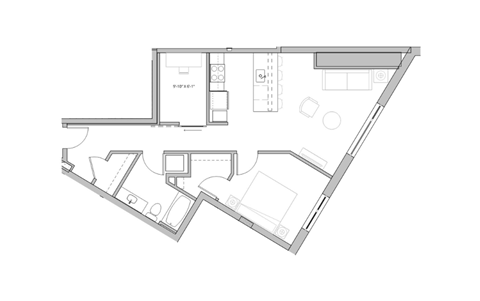 a floor plan of a small house with a bedroom and a living room